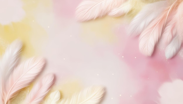 Photo pastel feathers on watercolor background