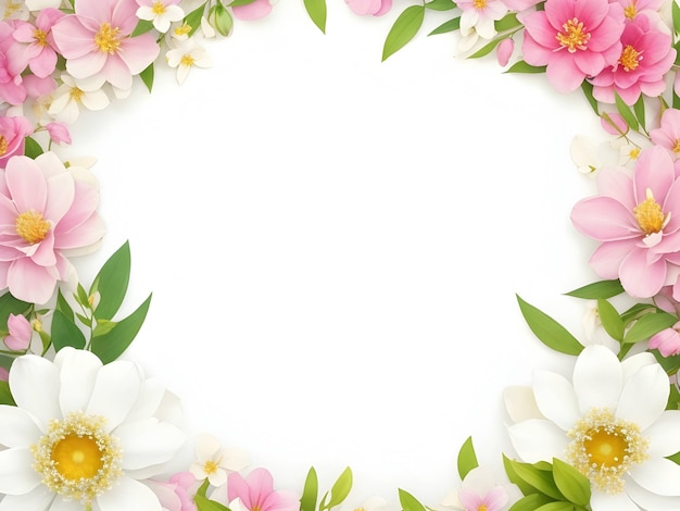 Pastel flowers blooming frame on white background