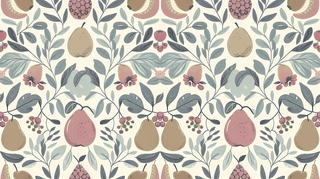 Pastel Fruit Vine Seamless Pattern