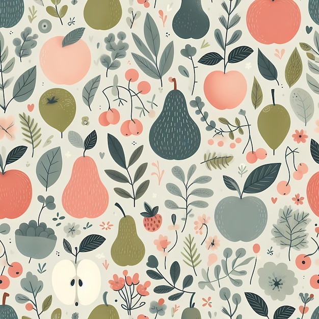 Pastel Fruit Vine Seamless Pattern