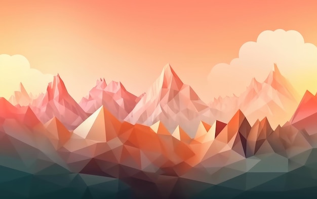 Pastel Gradient Geometric Mountain Range with Sun