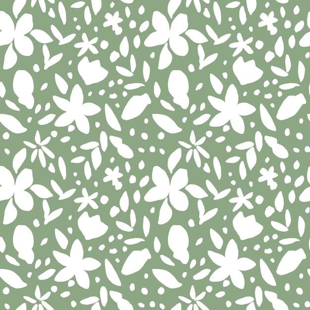 Pastel green floral seamless pattern Summer botanical repeat print White flowers on khaki design