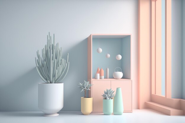 Photo pastel interior pink blue 3d room geometric design