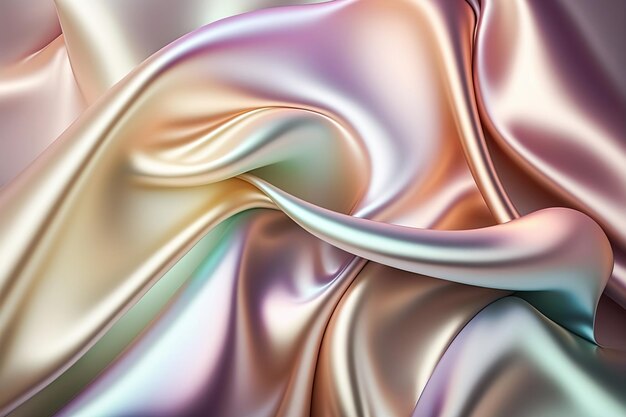 Pastel iridescent abstract shiny plastic silk or satin wavy background Generative AI