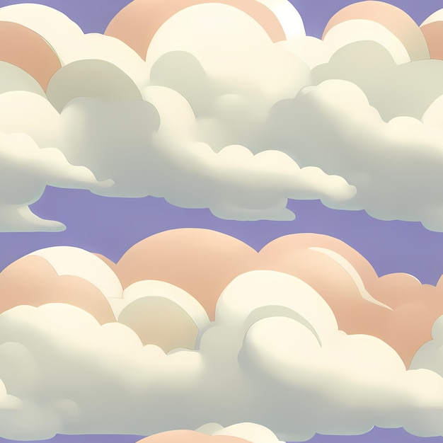 Pastel Kids Seamless Repeat Pattern for kids designs sky clouds rainbow fabric print surface design packing cute Generative AI