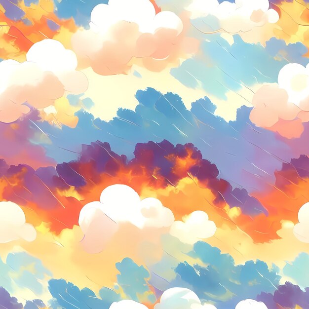 Pastel Kids Seamless Repeat Pattern for kids designs sky clouds rainbow fabric print surface design packing cute Generative AI