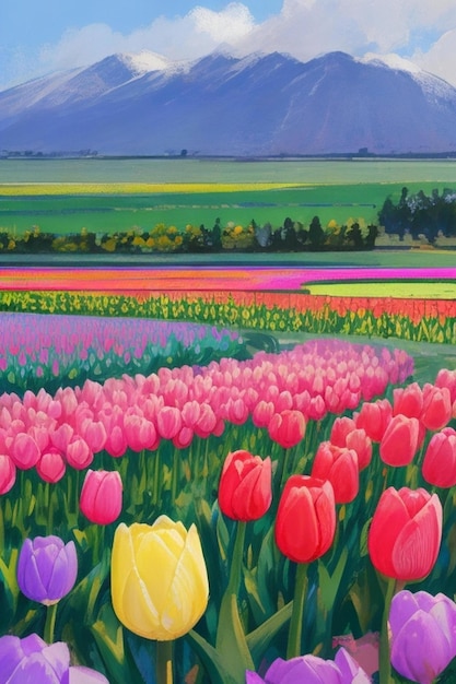 Photo pastel landscape colorful tulip garden