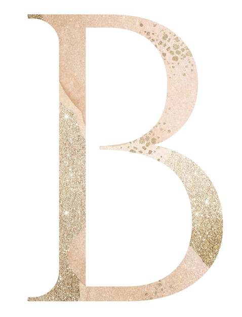 Pastel light Golden capital letter B isolated illustration glitter holiday design element