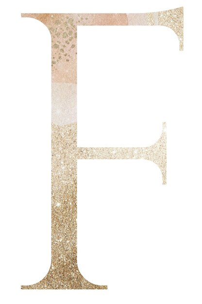 Pastel light Golden capital letter F isolated illustration glitter holiday design element