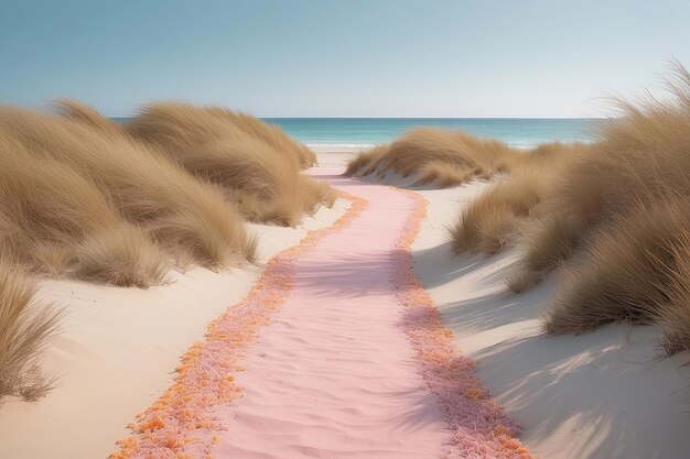 Photo pastel orange and pink beach path