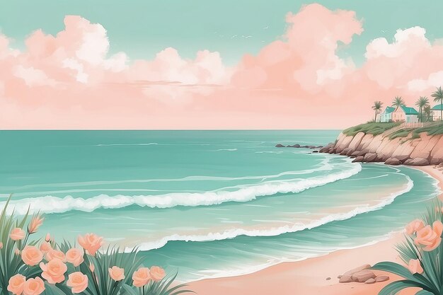 Photo pastel peach and mint coastal view