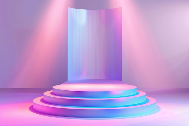 Pastel Pink and Blue Podium Stage With Empty Advertisement Space