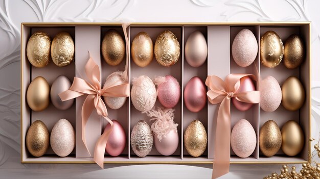 pastel pink and gold eggs egg background pattern Classic traditional symbol of Easter holiday