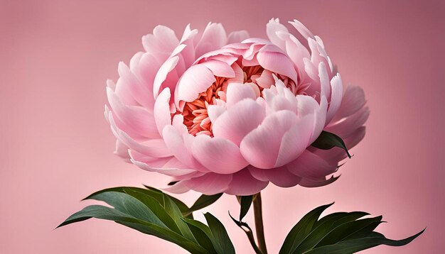 Pastel pink peony flower in oriental trend