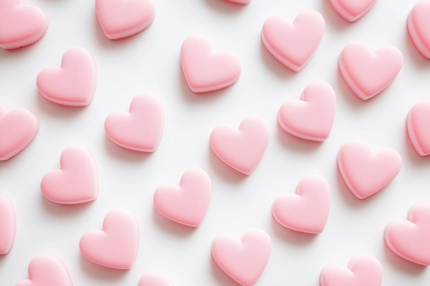 Pastel pink soft smooth hearts arranged neatly in a grid with a matte velvety appearance