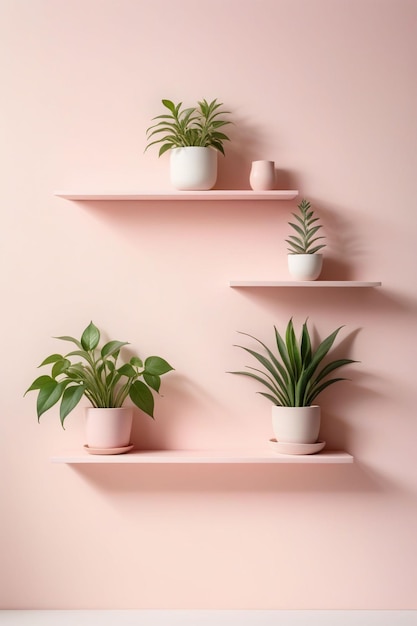 Photo pastel pink wall with stacked wall shelves vertical composition