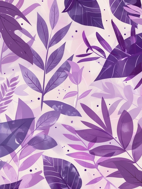 Pastel Purple Plants Pattern on White Background Generative AI