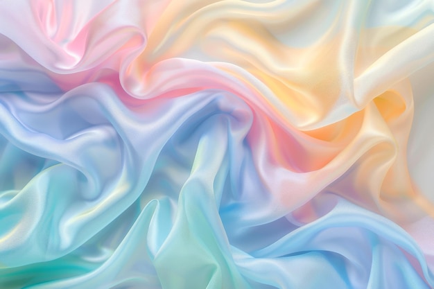 Pastel Rainbow Silk Background Ruffle Banner Folded Textile Waving Texture Silk Waves Mockup