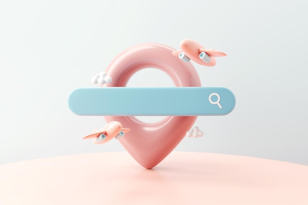 Pastel search bar with pin pointer and plane