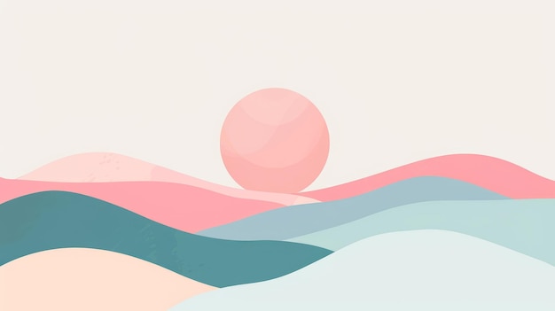 Photo pastel sunset over minimalist stylized hills art