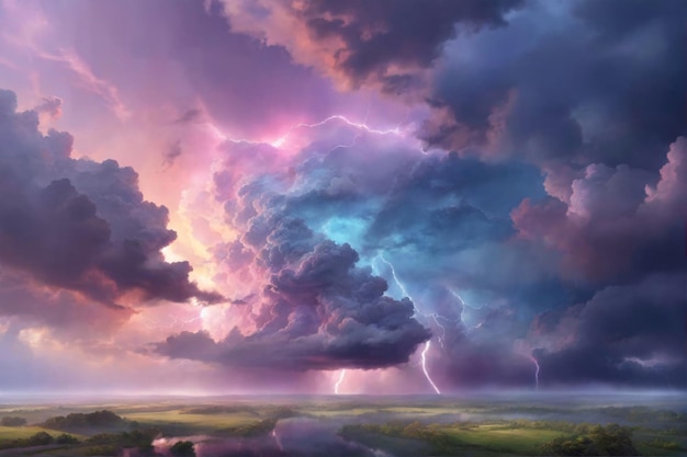 Pastel Thunderstorm Sky Fantasy Thunderstorm Sky Wallpaper Dreamy Pastel Thunderstorm AI Generative