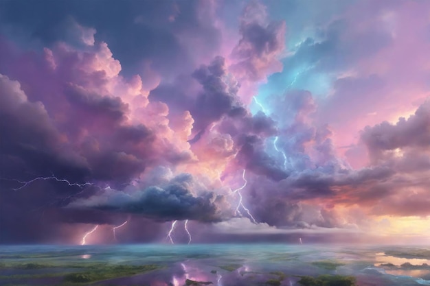 Pastel Thunderstorm Sky Fantasy Thunderstorm Sky Wallpaper Dreamy Pastel Thunderstorm AI Generative