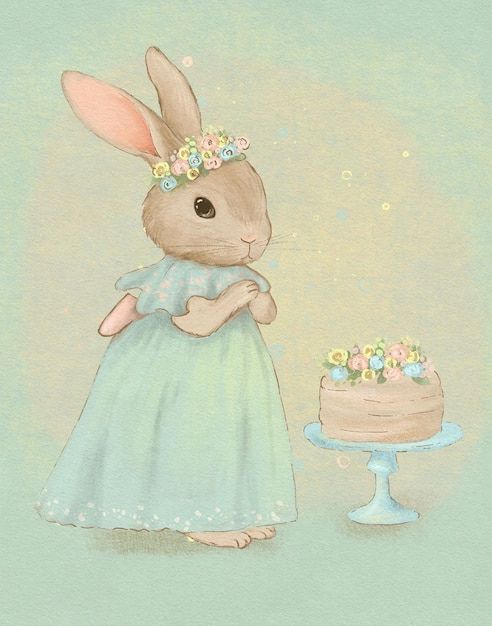 Pastel vintage bunny drawing easter bunny woodland animal illustration for children's room