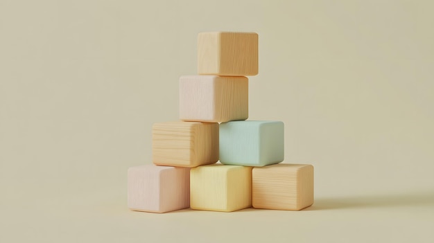 Photo pastel wooden blocks stacked in pyramid