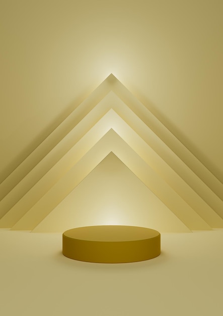 Pastel yellow 3D illustration minimal product display background cylinder stand abstract pyramid