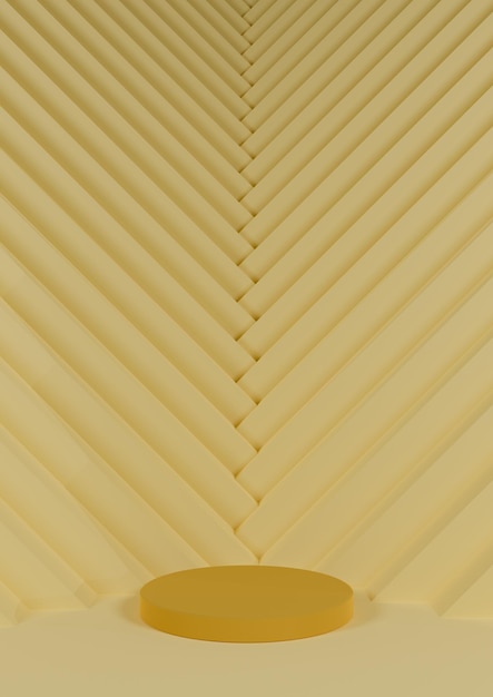 Pastel yellow minimal product display cylinder stand triangle pattern in background pointing to prod