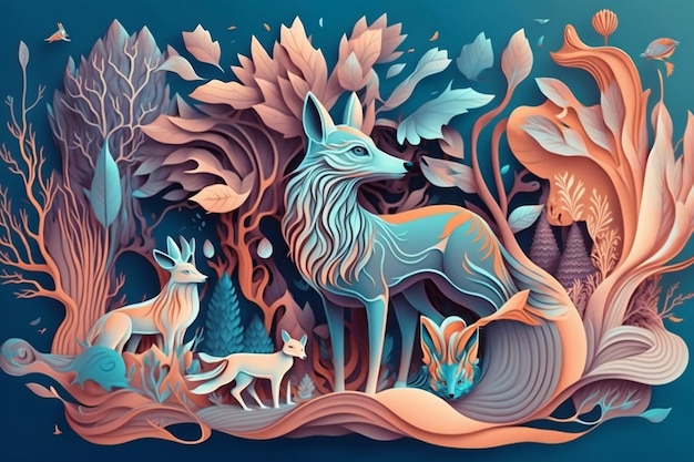 Pastelcolored abstract wallpaper featuring animals Generative AI