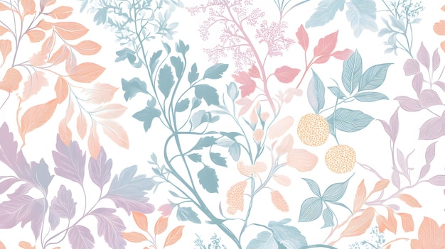 Photo a pastelcolored botanical wallpaper pattern featuring delicate leaves and floral elements