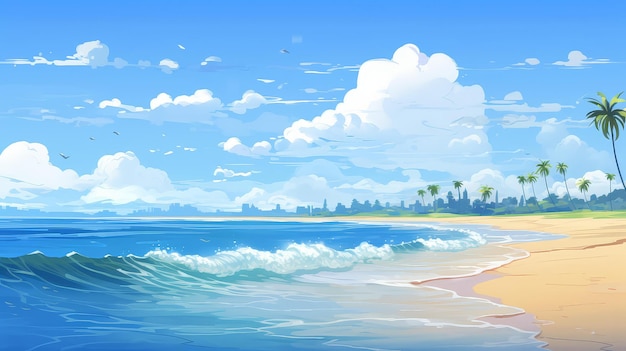 Pastelcolored vector art of the coast in a unique stylized painting style