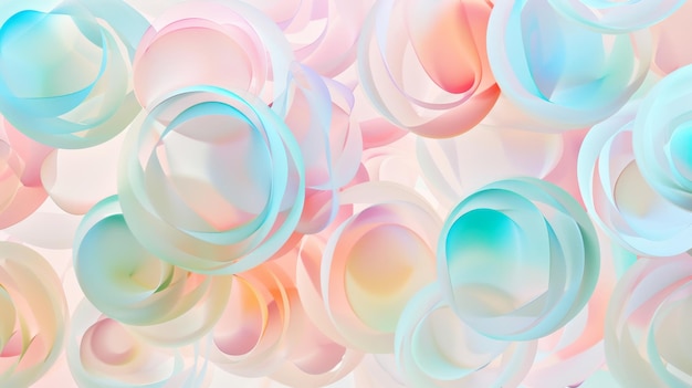 Pasteltoned abstract forms swirl in an ethereal dreamlike composition of soft circular waves and gradients