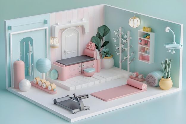 PastelToned Minimalist Home Studio with Cozy Decor and Display Shelves