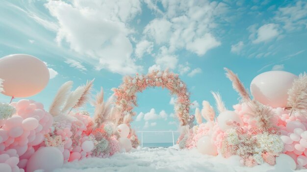 The pasteltoned sky serves as the perfect canvas for the fluffy cotton candy clouds creating a