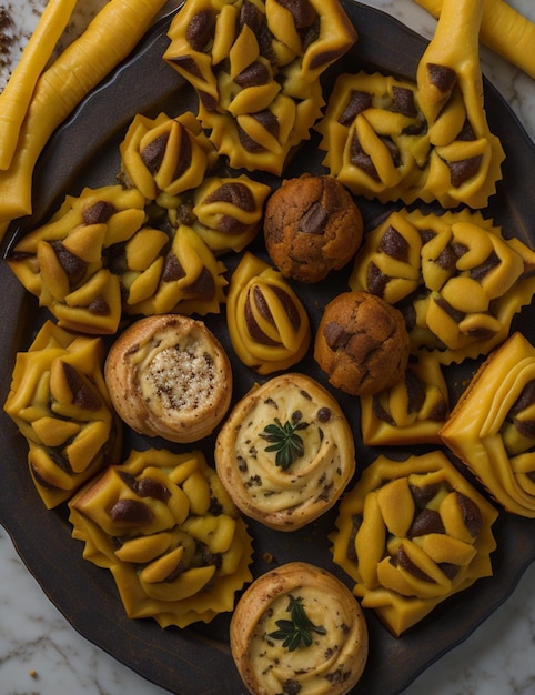 Pastries fatayer or samosa manaqeesh with zaatar and cheese