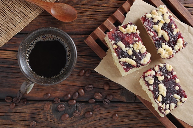 Pastries with jam and coffee