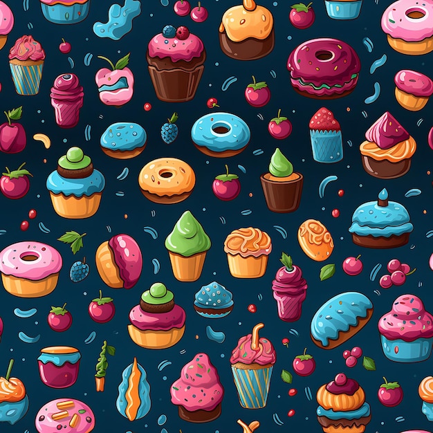 Pastry bakery cartoon seamless pattern