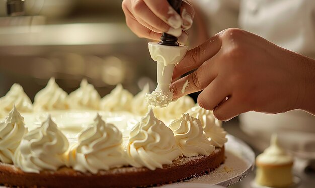 Pastry Chef Creating Delicate Pastries CloseUp