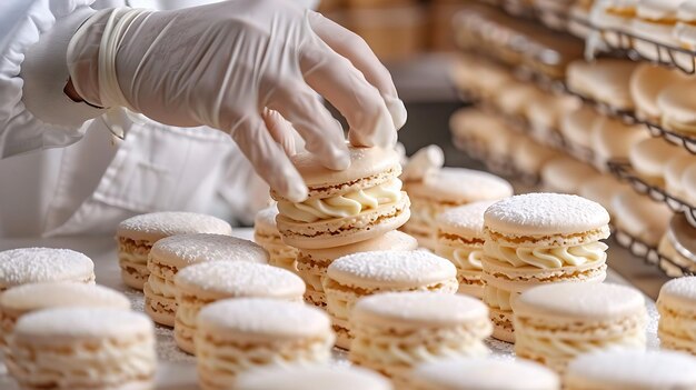 Pastry Chef Filling Macarons CloseUp Home Baking Scene