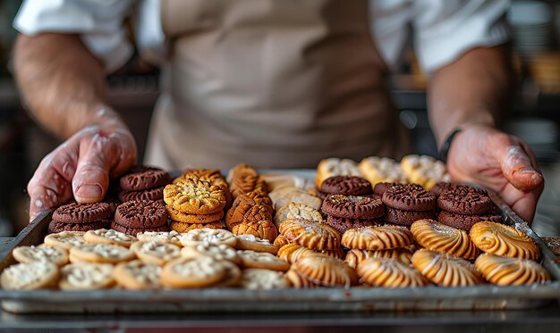 Photo pastry chef presenting a beautiful creation