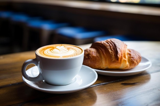 Pastry and coffee on wooden tabletop