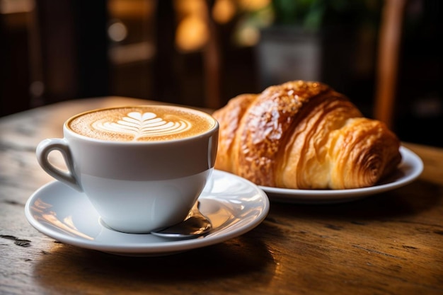 Pastry and coffee on wooden tabletop