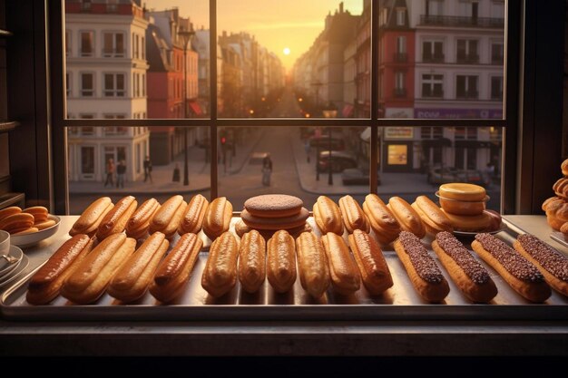 Photo pastry shop window with eclairs pastry food image photography