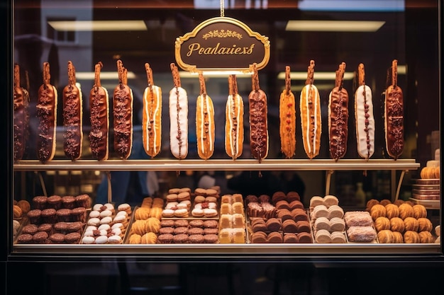 Photo pastry shop window with eclairs pastry food image photography