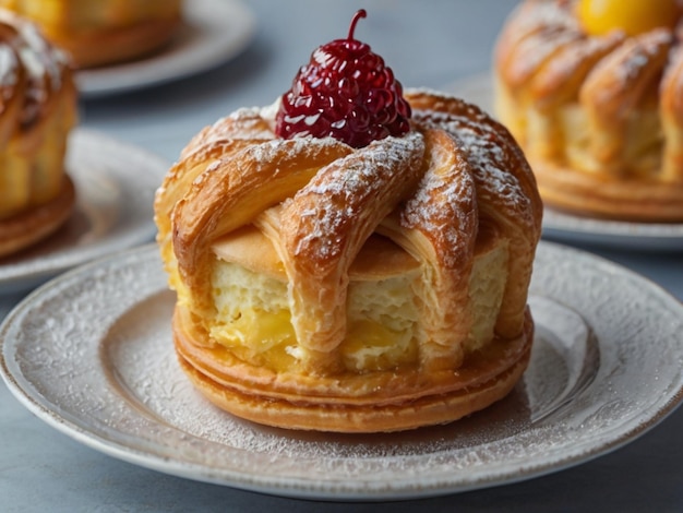 a pastry with a raspberry on top of it