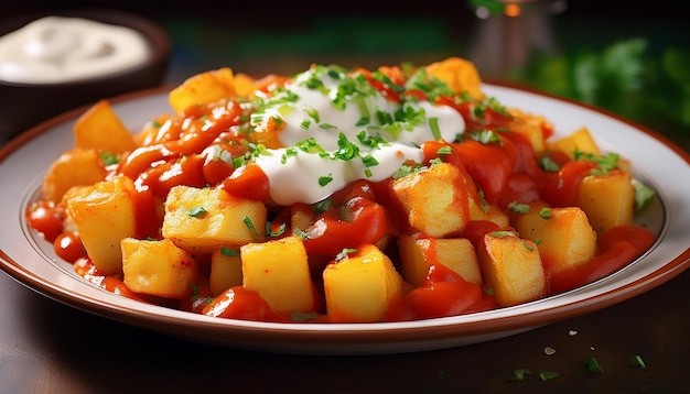 Patatas Bravas with Spicy Tomato Sauce and Garlic Aioli