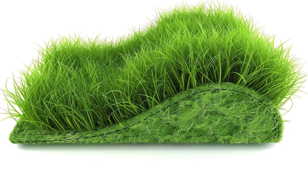 A patch of green grass shaped like a cloud on a white background