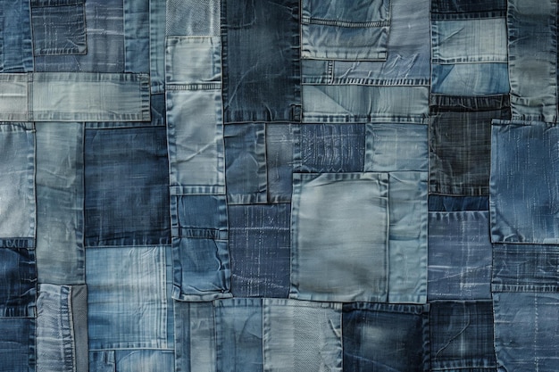 Patchwork of denim a textured arrangement of jeans telling stories of wear repair and fashion evolution